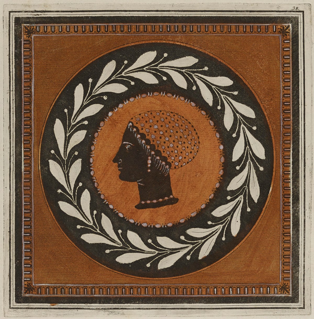 Sir William Hamilton, Colour plate of woman's head, from campanian black figured leykythos