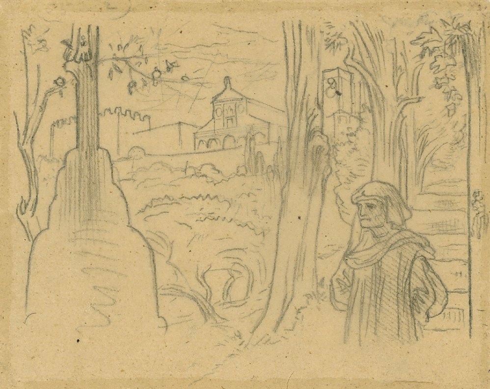 Lord Leighton PRA, Tracing for a vignette illustration for Romola