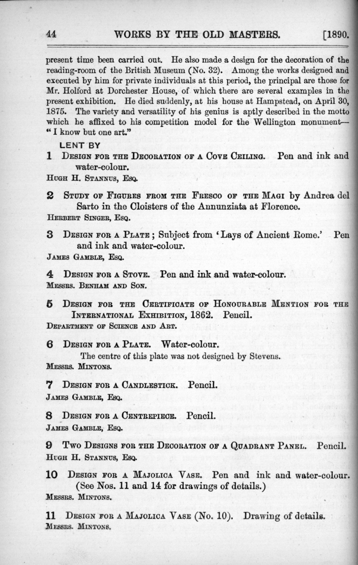 Page 44 of 1890 - Old Masters, deceased masters of the British School, drawings & models by Alfred Stevens