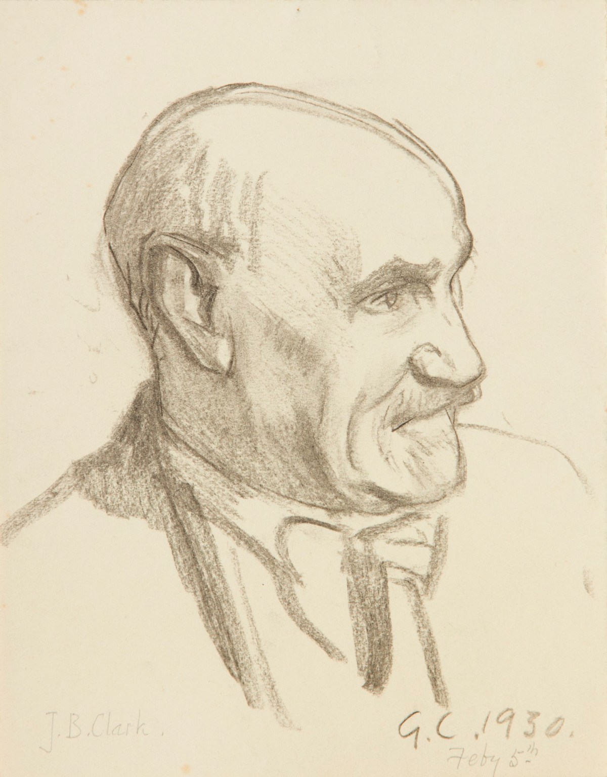 Sir George Clausen RA, Study of the head and shoulders of a man with a moustache ( J.B. Clark)