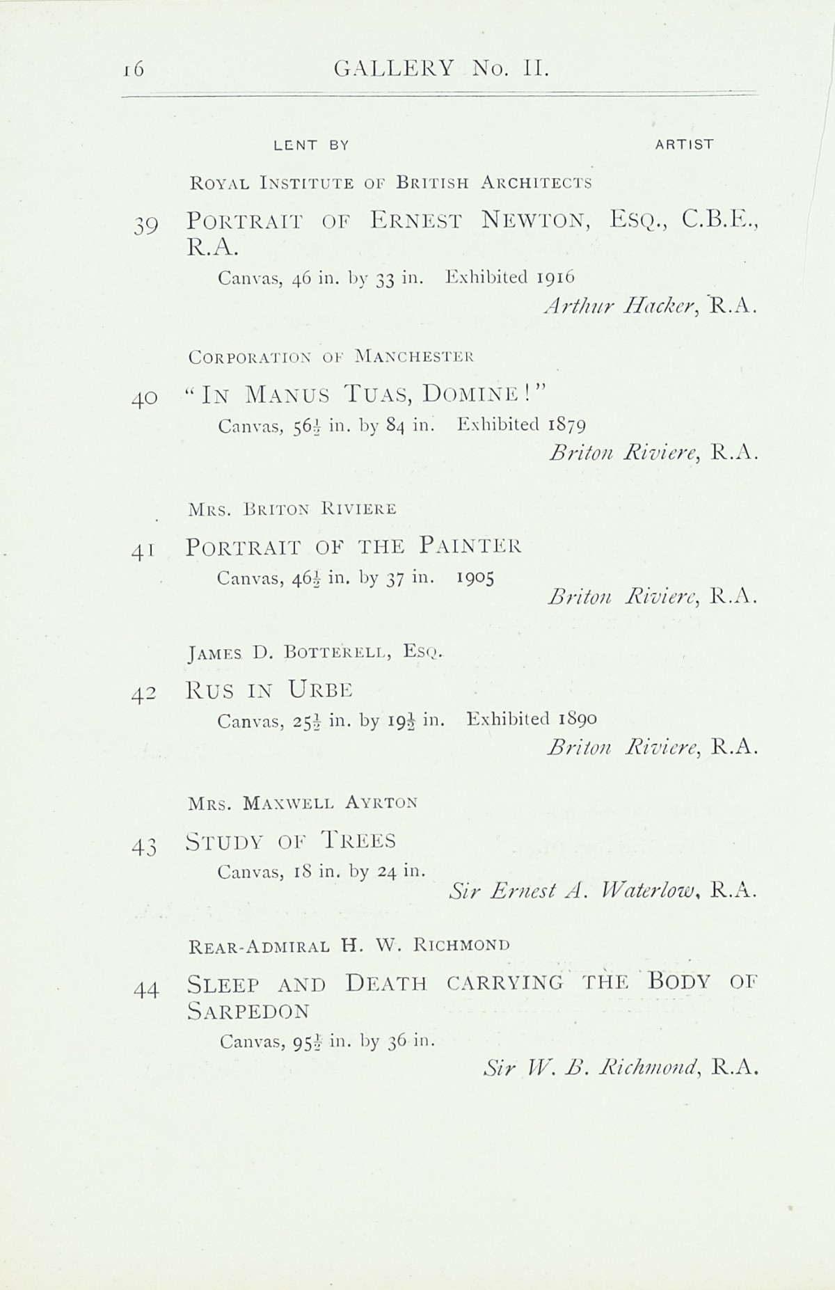 Page 18 of 1922 - Exhibition of Works by recently deceased Members of the Royal Academy
