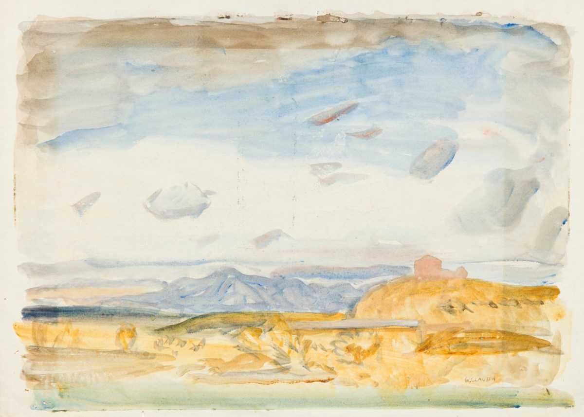 Sir George Clausen RA, Landscape with sea and mountains