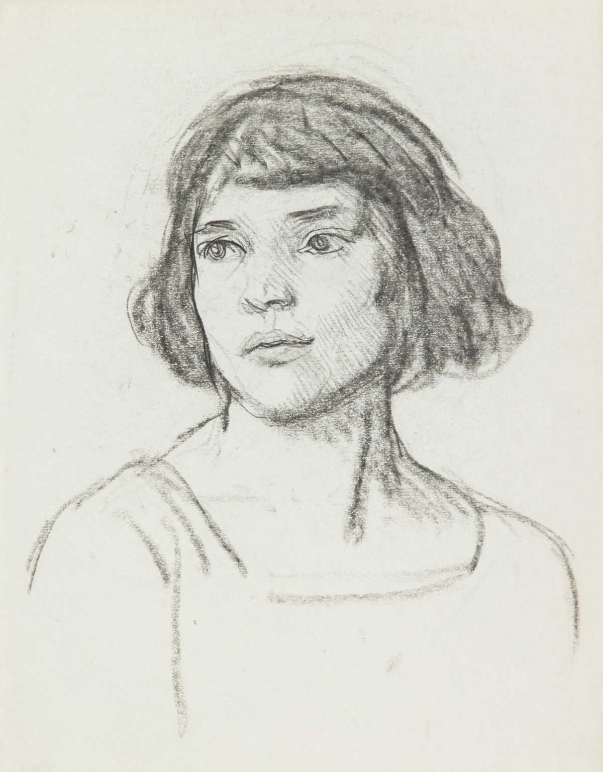 Sir George Clausen RA, Study of the head and shoulders of a girl with bobbed hair