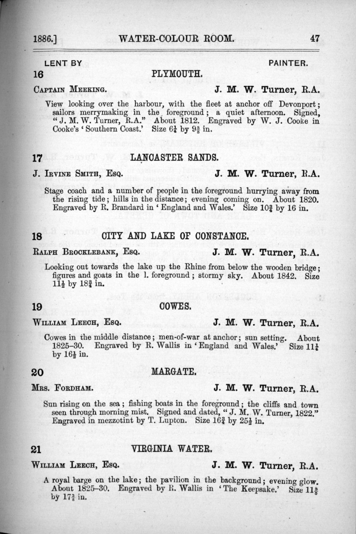 Page 47 of 1886 - Old Masters, deceased masters of the British School, Joseph Wright of Derby ARA and J.M.W. Turner RA