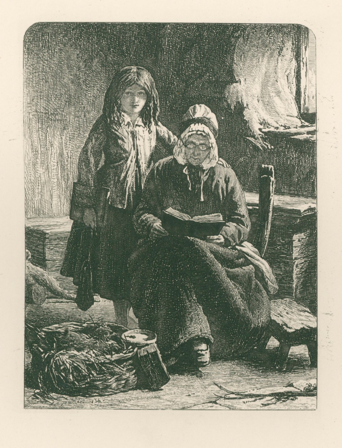 John Callcott Horsley RA, "Auld Grannie & the wee Nan" - Highland Interior