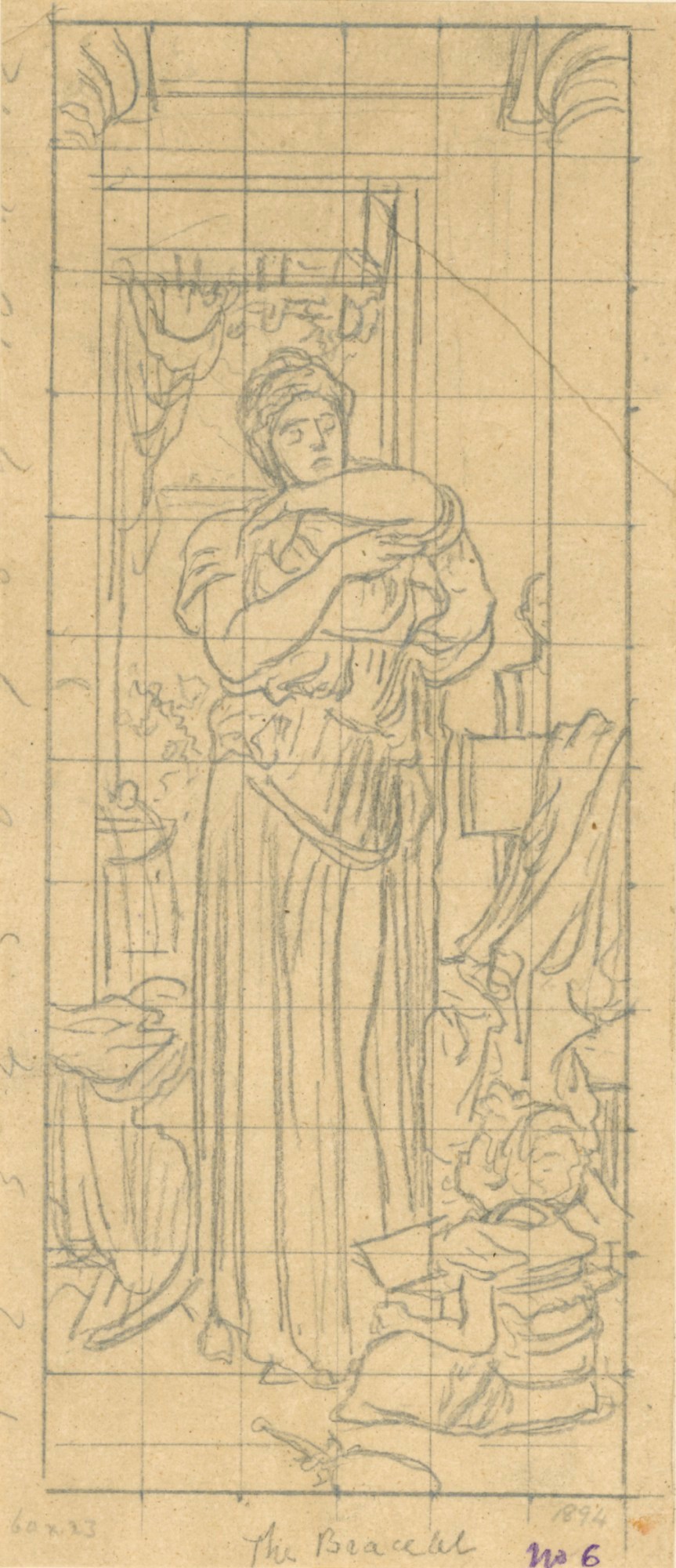 Lord Leighton PRA, Squared up tracing for 'The Bracelet'