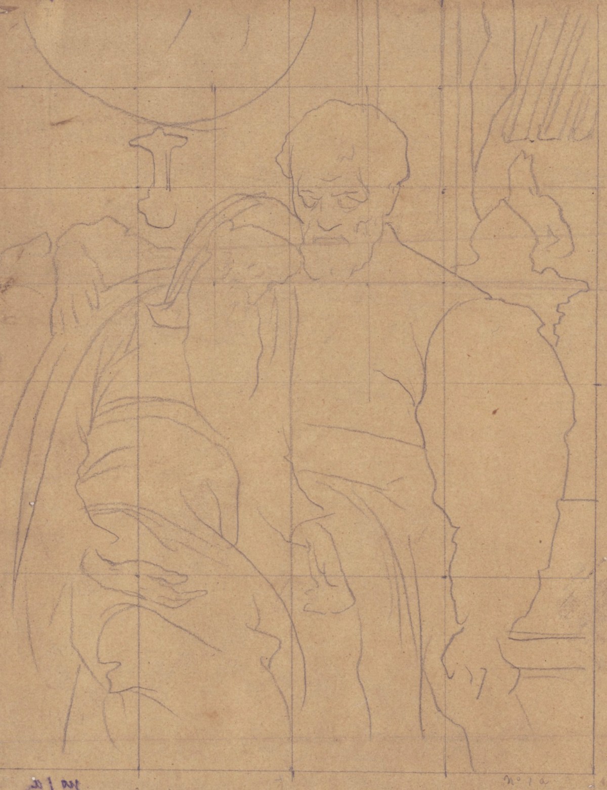 Lord Leighton PRA, Squared up tracing for 'Michelangelo Nursing his Dying Servant'