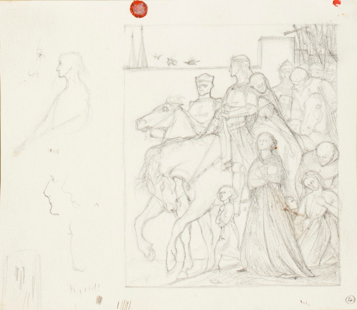 Henry Hugh Armstead RA, Scene with knights on horseback followed by a crowd