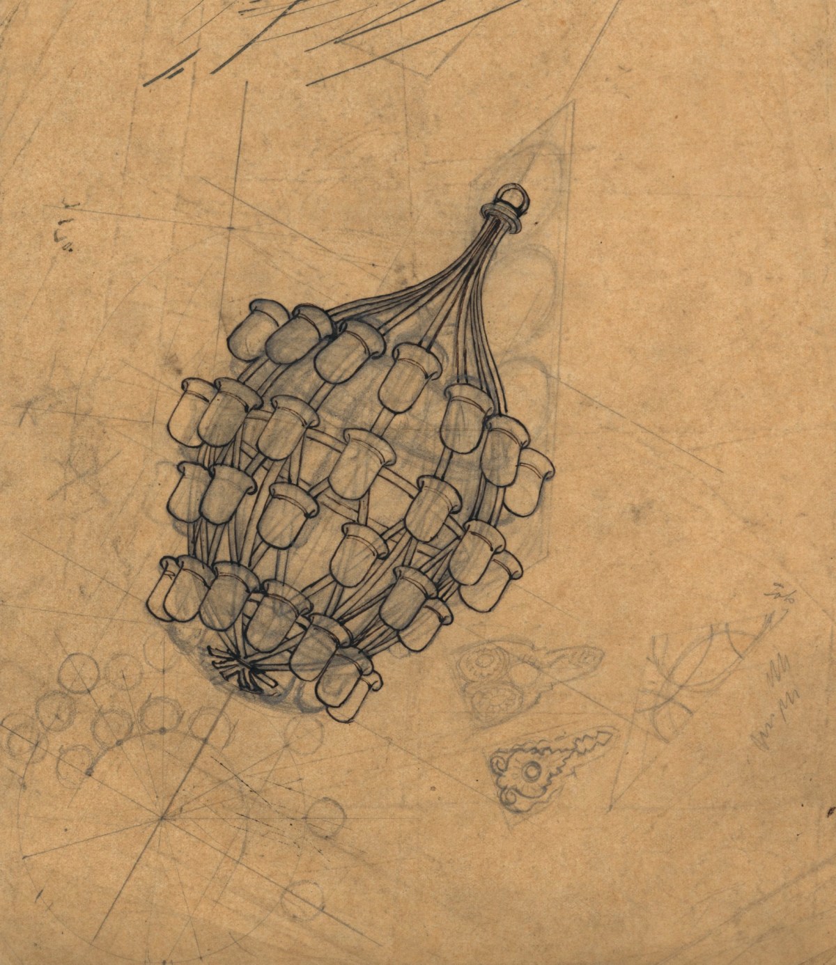 Lord Leighton PRA, Tracing of a chandelier and decorative details, for 'Interior of the Grand Mosque of Damascus'