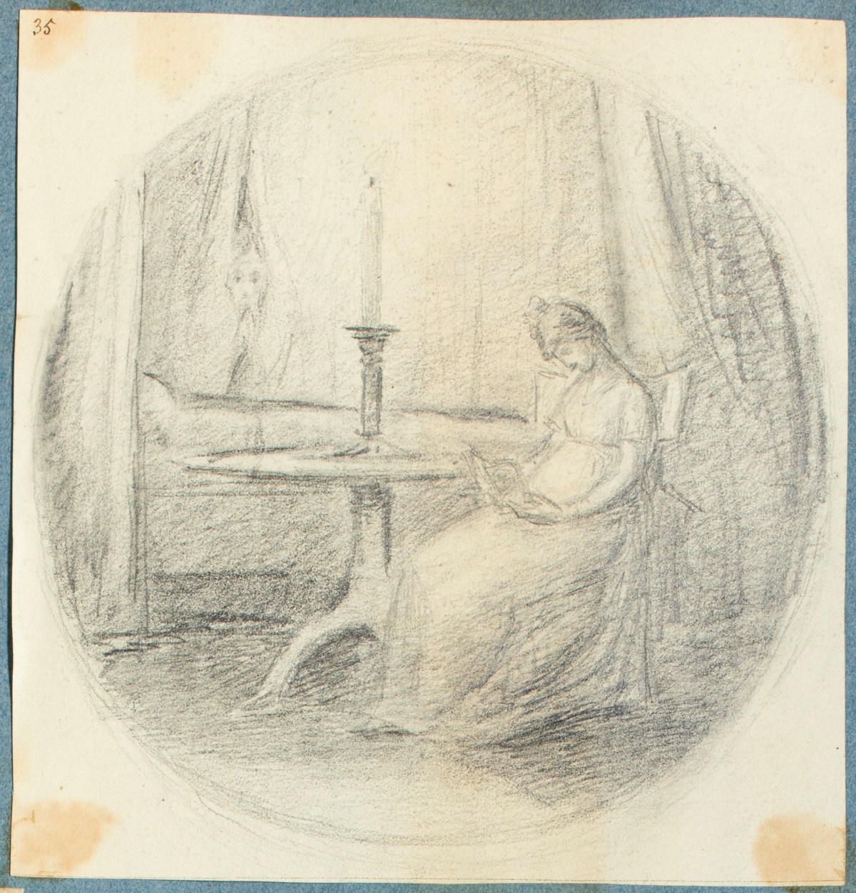 George Dance RA, Woman reading by candlelight