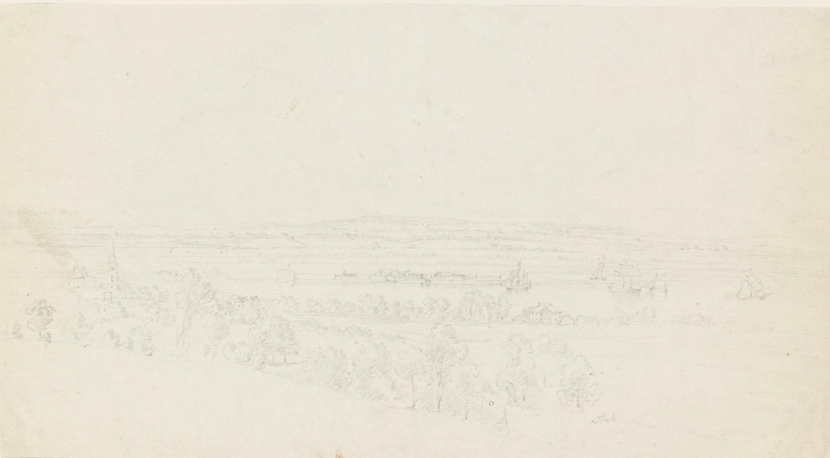 Philip Reinagle RA, Drawing of a rural landscape with a river