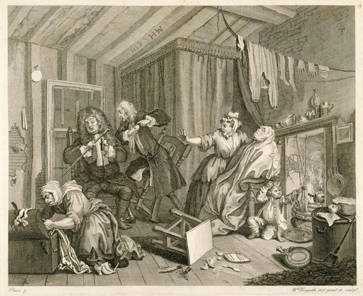 William Hogarth, A Harlot's Progress Plate 5