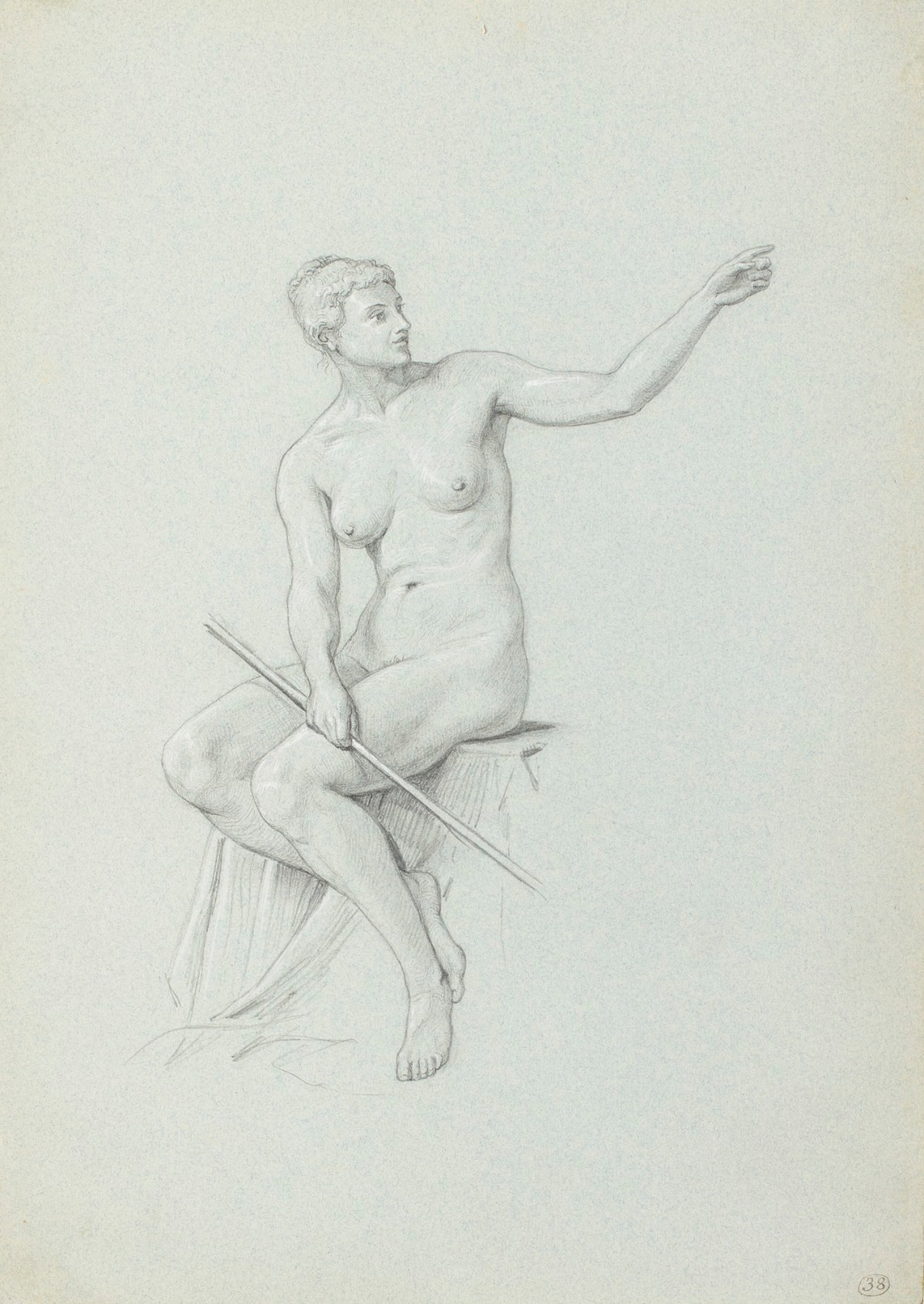 Henry Hugh Armstead RA, Nude study of a seated female figure for the "Metropole" doorway design