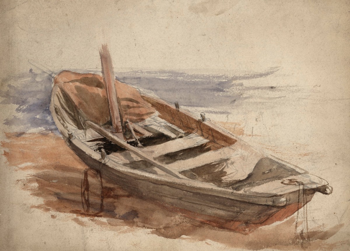 Sir William Quiller Orchardson RA, Watercolour sketch of a boat on shore