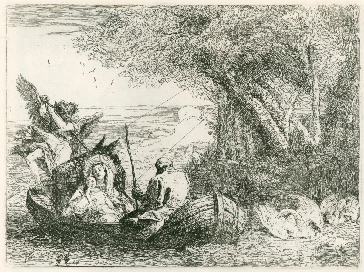 Giandomenico Tiepolo, The Flight into Egypt: The Holy Family crossing the lake in the boat
