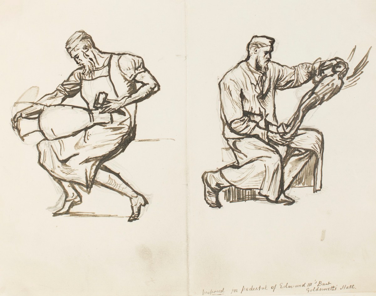 Henry Hugh Armstead RA, Two studies of craftsmen for the pedestal of a bust of Edward III