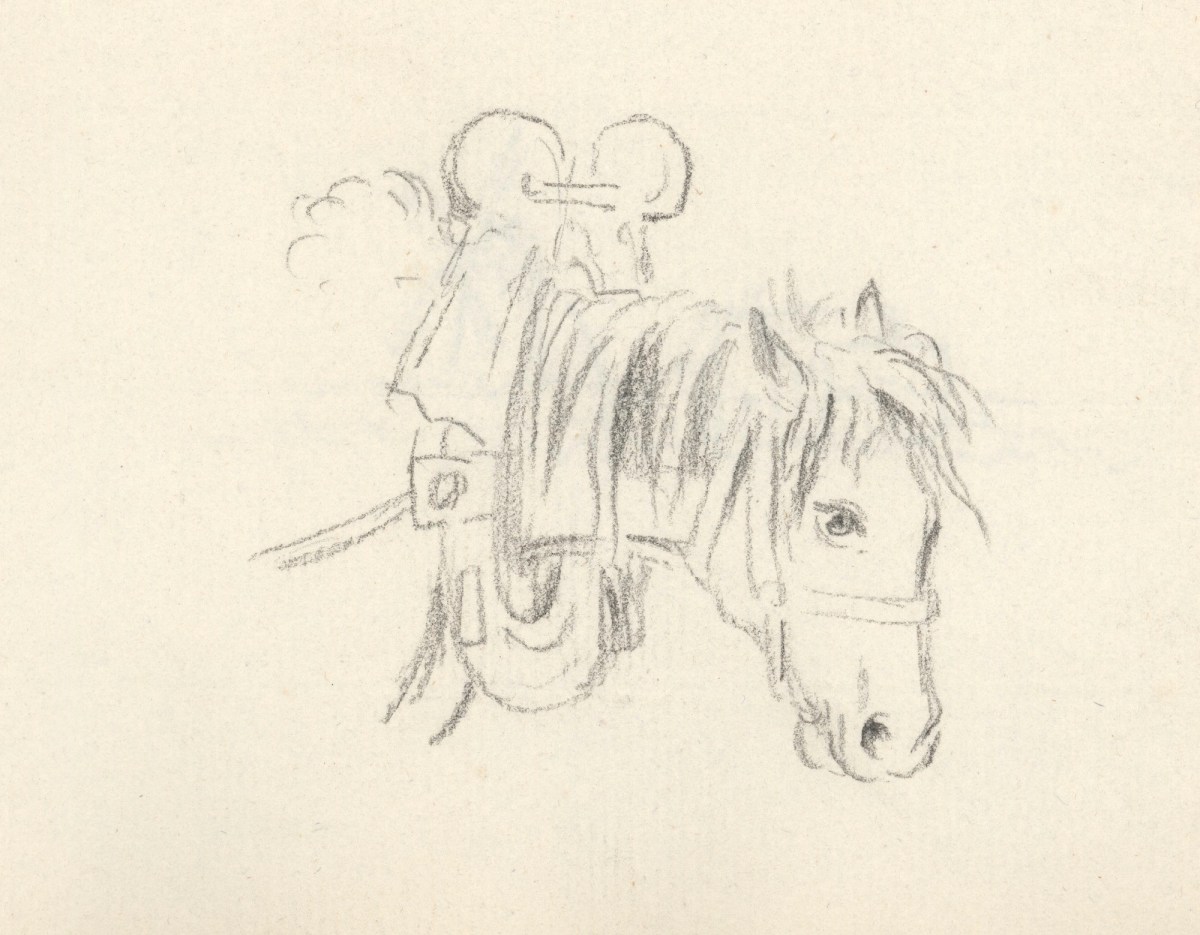 Benjamin West PRA, Leaf from a sketchbook with a drawing of a horse's head