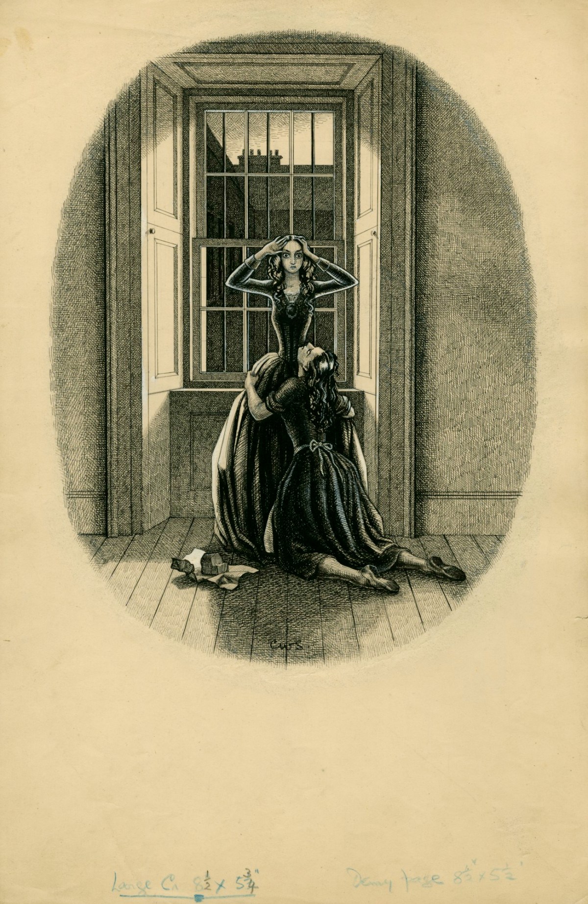 Charles W. Stewart, 'She clasped me around the waist, and buried her face in my dress', illustration for chapter 61 of Uncle Silas