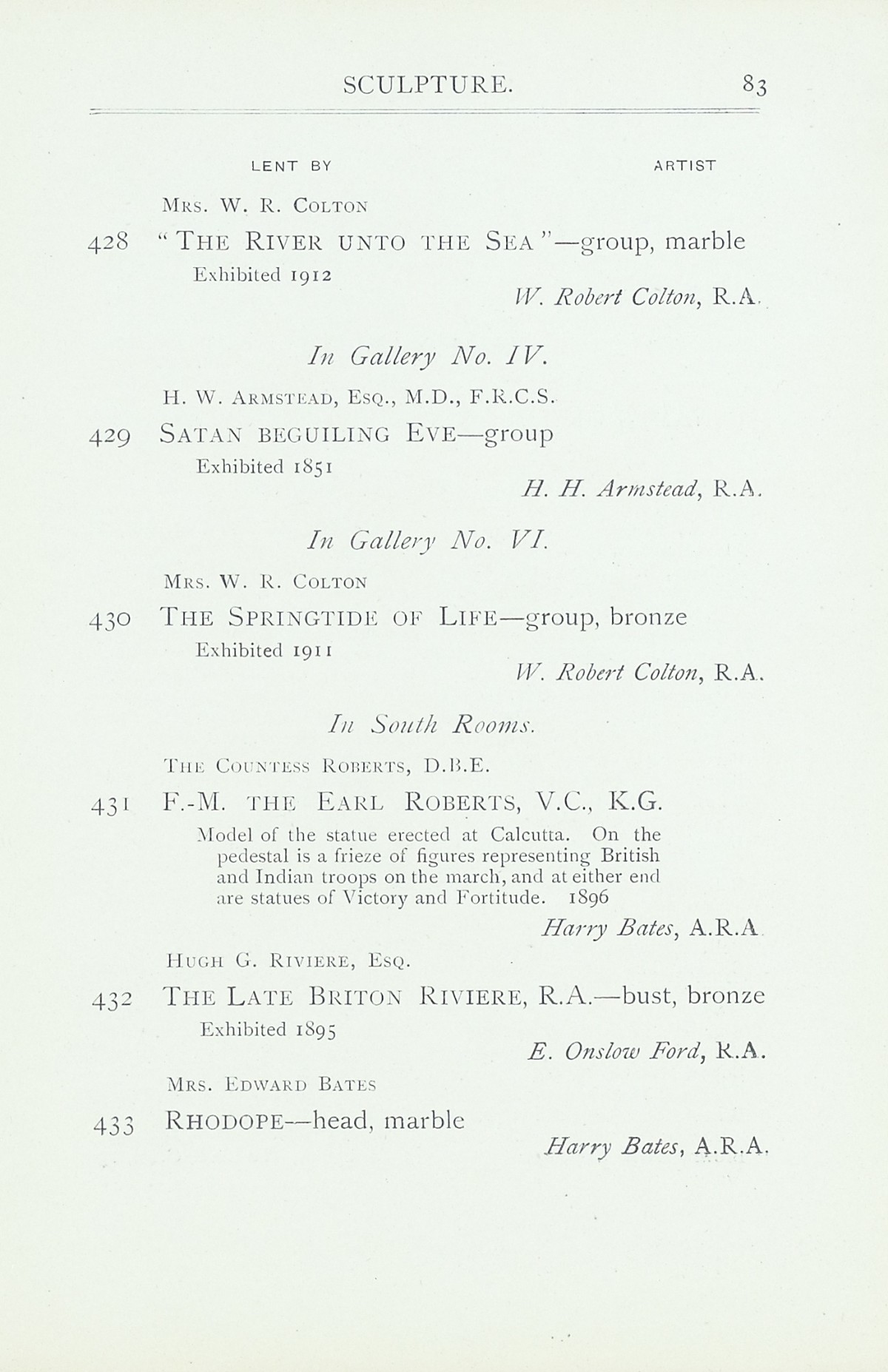 Page 85 of 1922 - Exhibition of Works by recently deceased Members of the Royal Academy