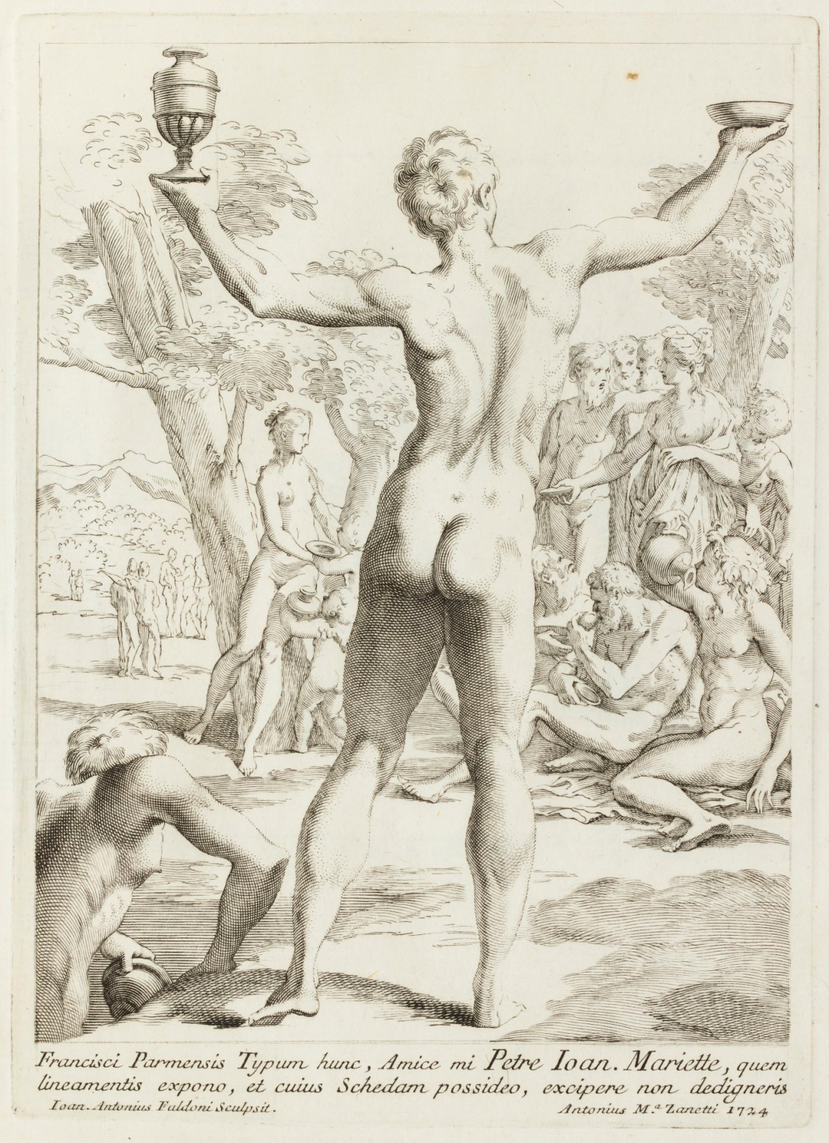 Parmigianino, Naked youth holding ewer and cup