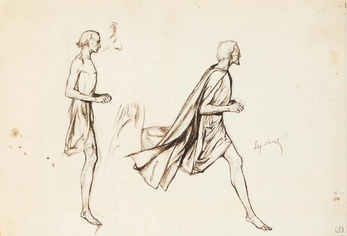 Henry Hugh Armstead RA, Two studies of a male figure on horseback, for the 'History of the Shirleys' reliefs
