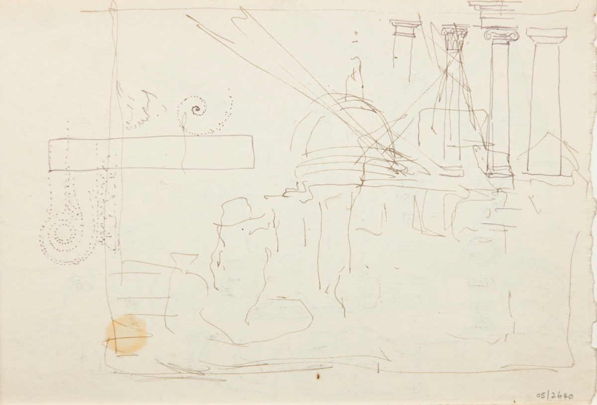 Sir George Clausen RA, Study of a building with cranes and figures