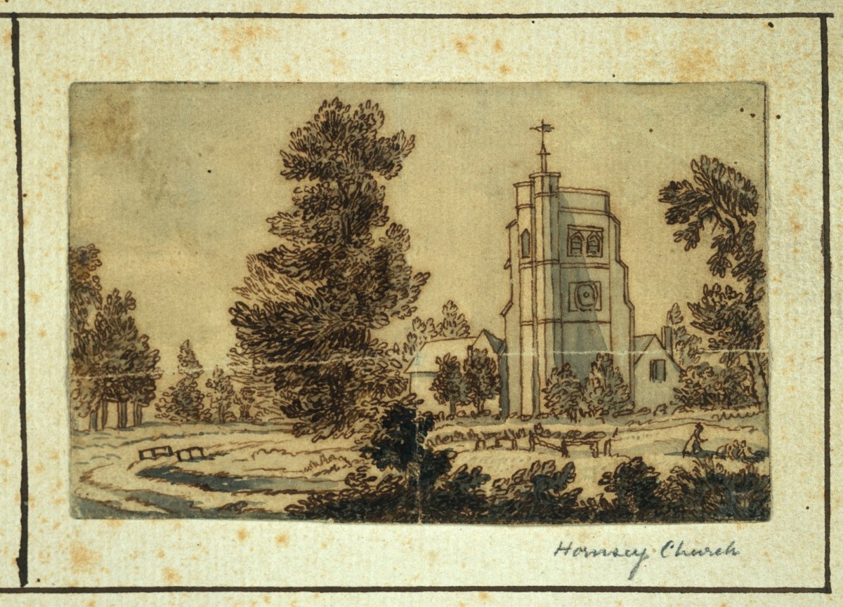 Jean Baptiste Claude Chatelain, North West view of old St. Mary's Church, Hornsey