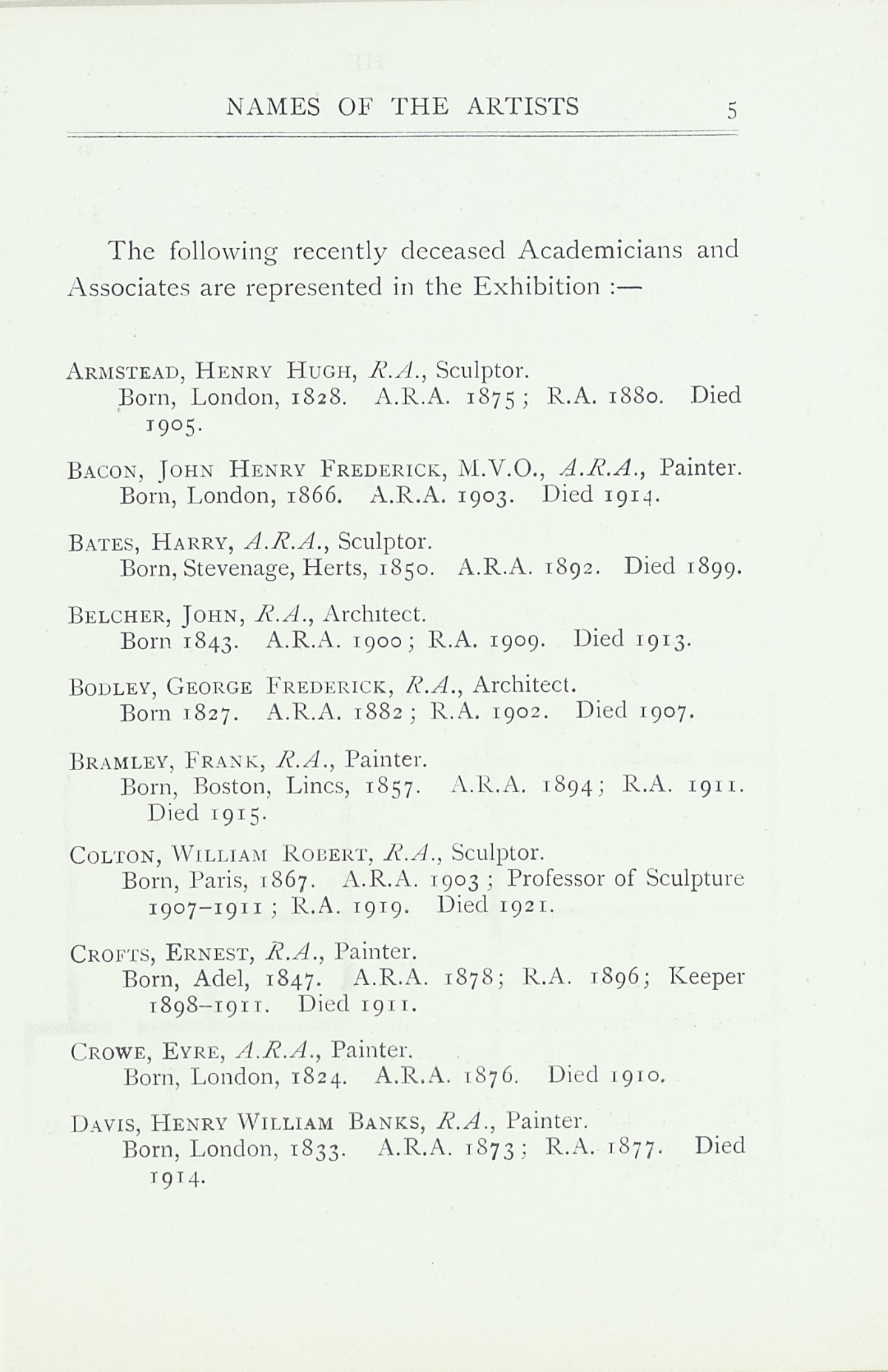 Page 7 of 1922 - Exhibition of Works by recently deceased Members of the Royal Academy
