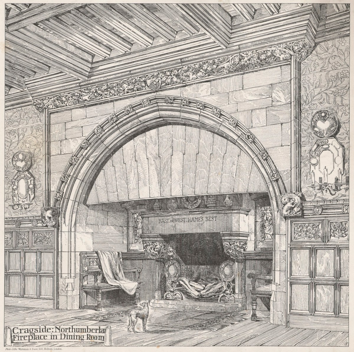 Richard Norman Shaw RA, Design for Cragside, Rothbury, Northumberland: perspective of fire-place in dining-room
