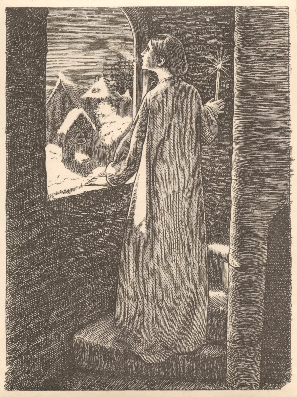 Sir John Everett Millais Bt. PRA, St.Agnes Eve. / Wood engraving by Dalziel after a design by J.E.Millais. Published in Poems by Alfred Tennyson / Moxon edition 1857.