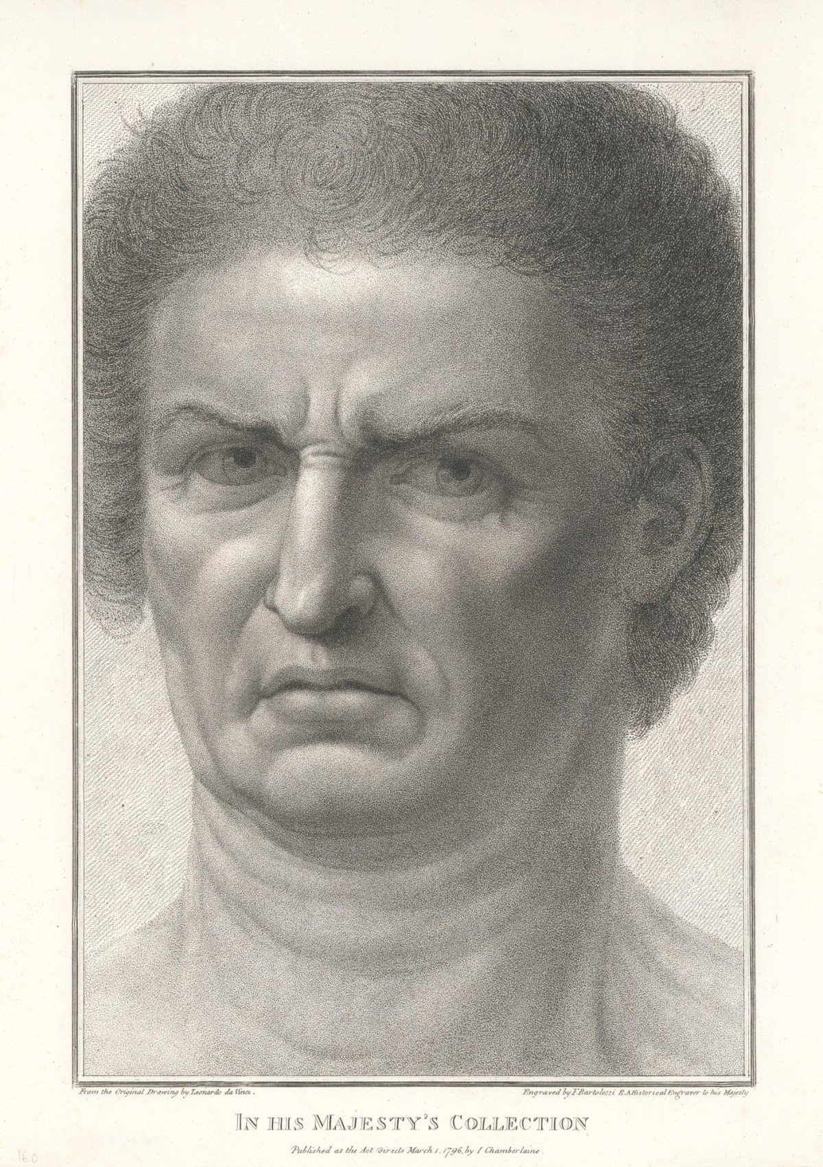 Francesco Bartolozzi RA, Head of a clean-shaven man almost full face
