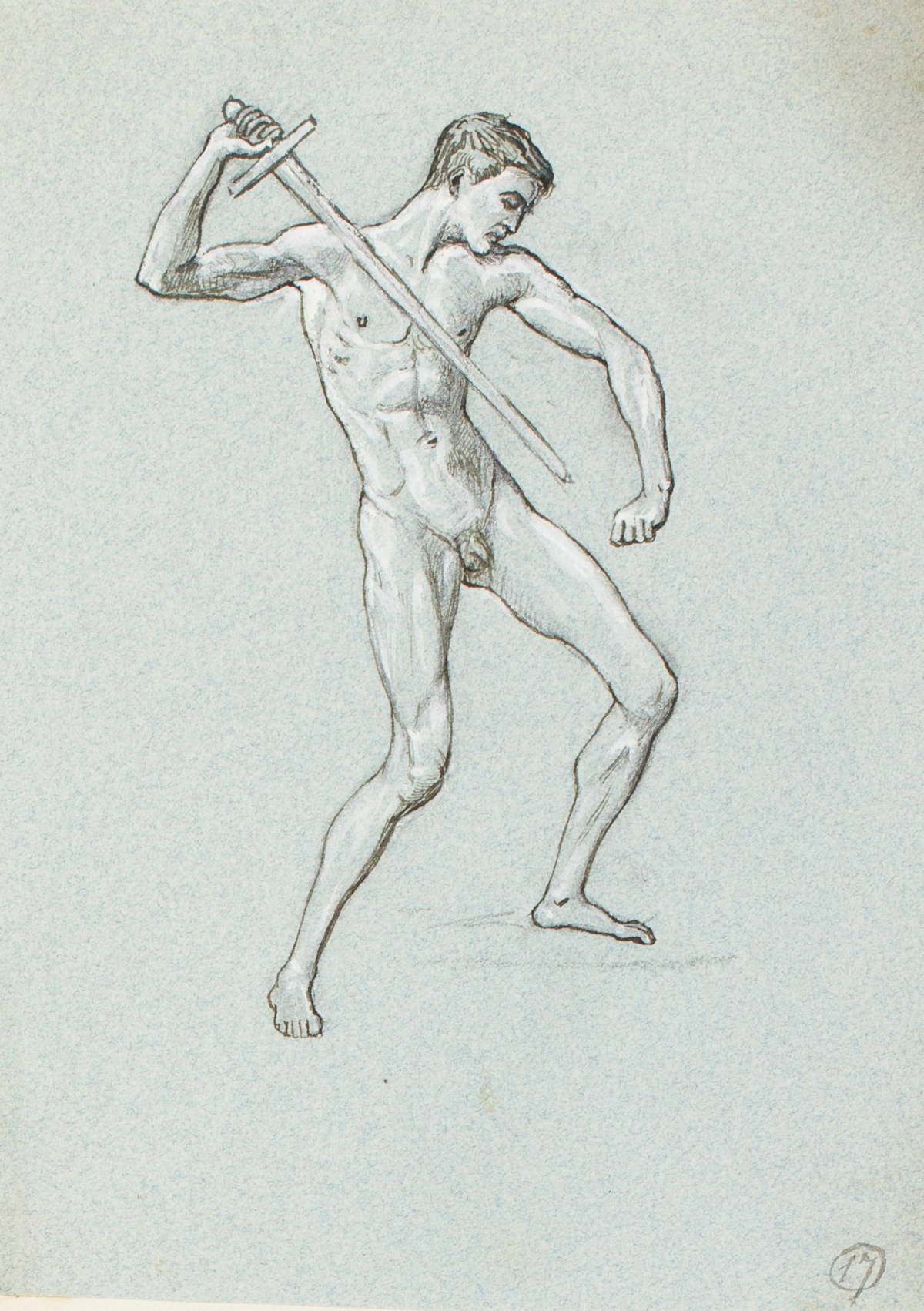 Henry Hugh Armstead RA, Nude study of a male figure with a sword for a "Coinage competition"