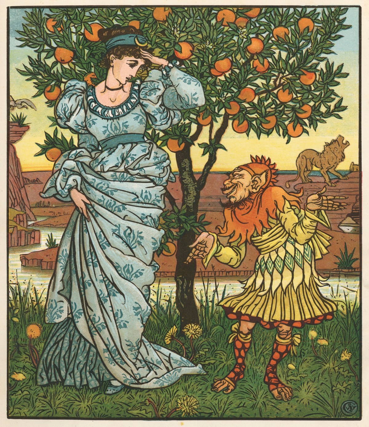 Walter Crane, The Yellow Dwarf rescues the Princess from the Lions