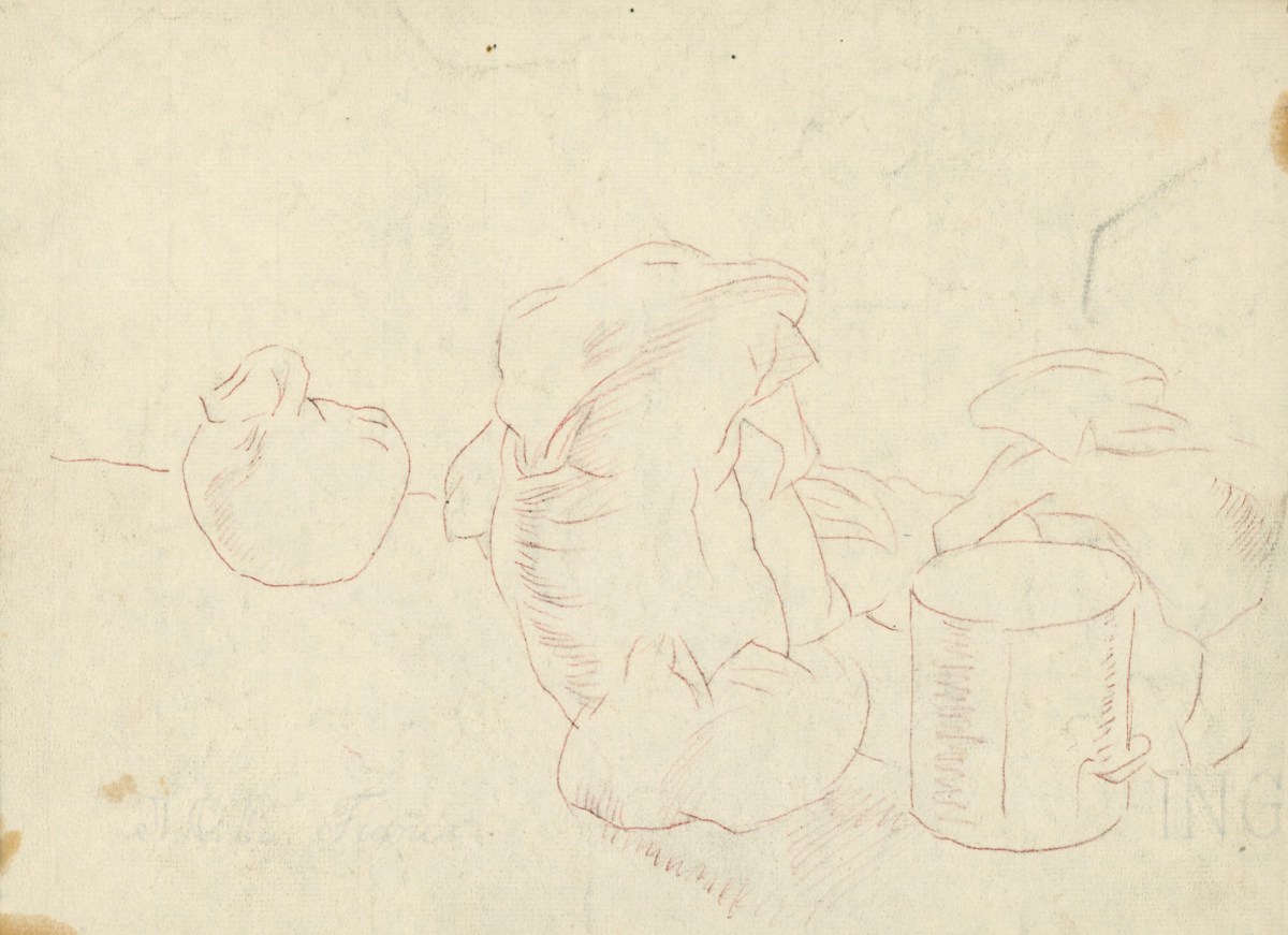 Sir George Clausen RA, A study of sacks and a container relating to a barn interior