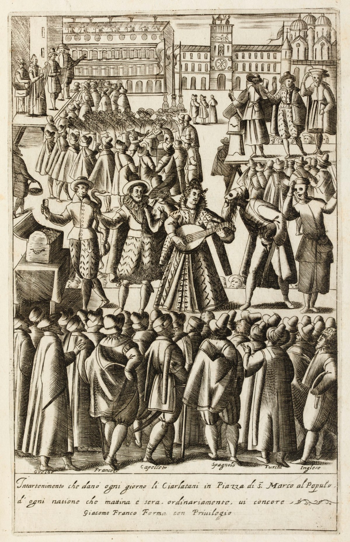 Unsigned, Performances given in the Piazza San Marco in Venice by jesters to amuse bystanders.