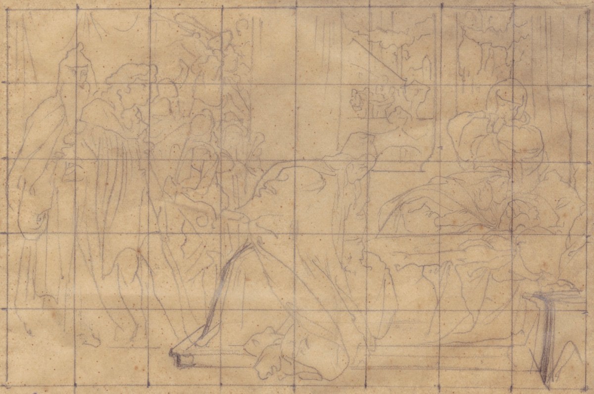 Lord Leighton PRA, Squared up tracing for 'The Feigned Death of Juliet'