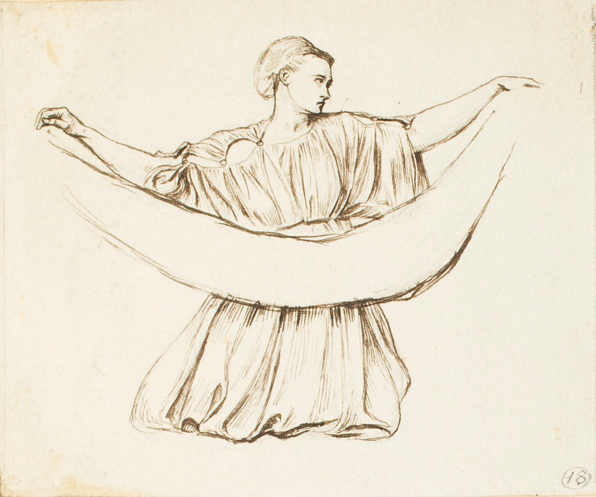 Henry Hugh Armstead RA, Study of a kneeling female figure holding a scroll for the 'Engineers Vase'