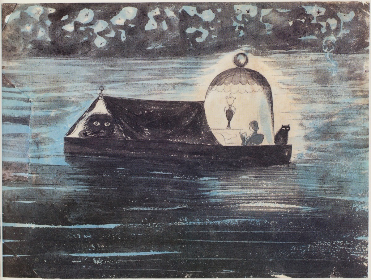 Edward Bawden RA, Lady Filmy Fern and Mr Virgin Cork sailing at night