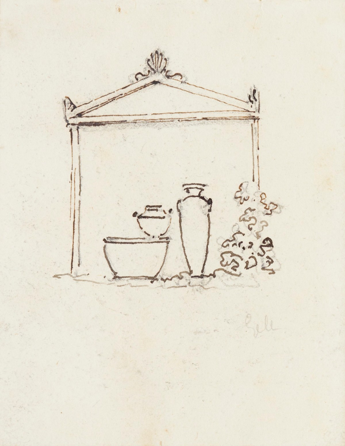 Richard Westmacott the Younger RA and Sir William Gell, Sketch of Ancient vases beneath a portico