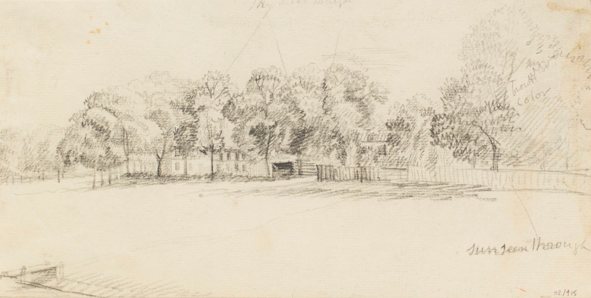 Philip Reinagle RA, Landscape with trees behind a fence