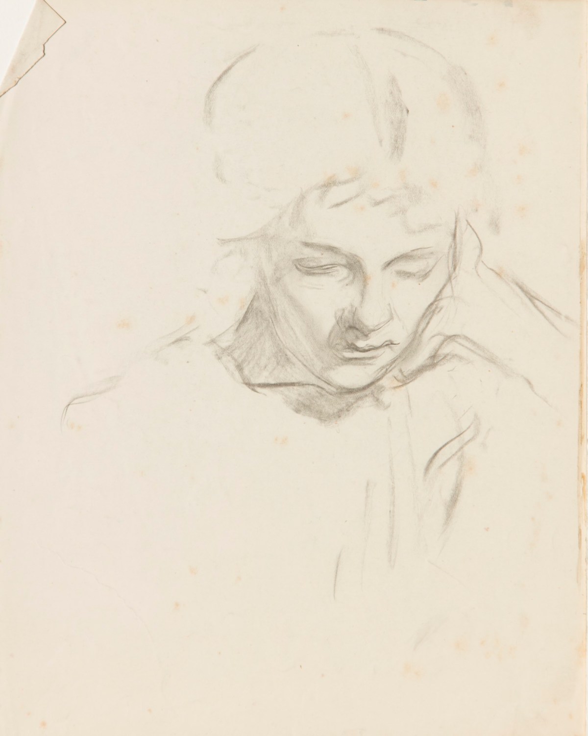 Sketch of the head of a woman, leaning against her left hand | Works of ...