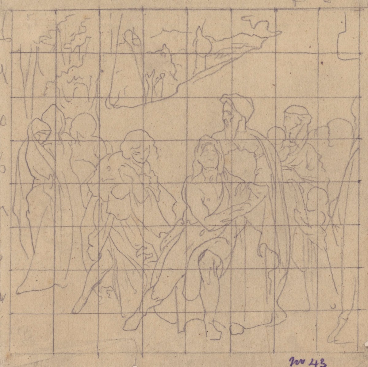 Lord Leighton PRA, Squared up tracing for 'Samson and Delilah'