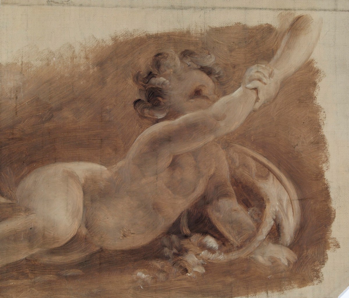 E.T. Parris, Oil sketch of a cherub with a basket of flowers