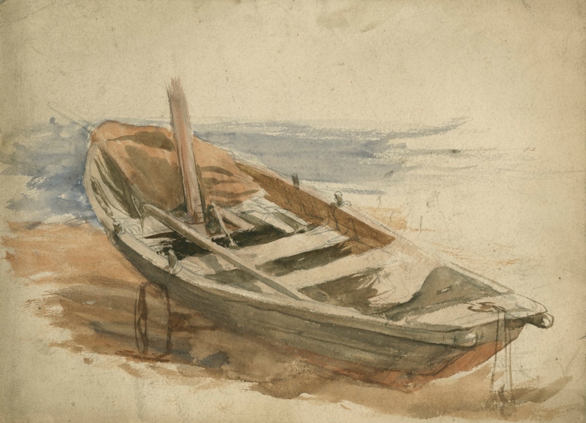 Sir William Quiller Orchardson RA, Watercolour sketch of a boat on shore