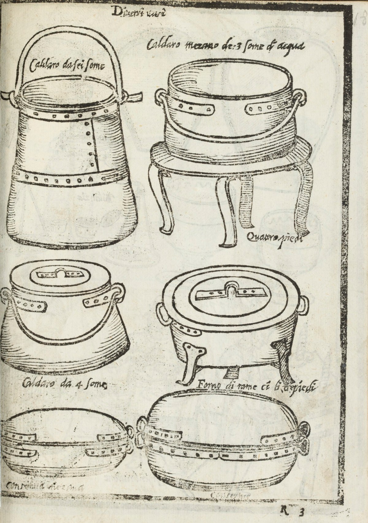 Unsigned, Engraving of various pots and cauldrons.