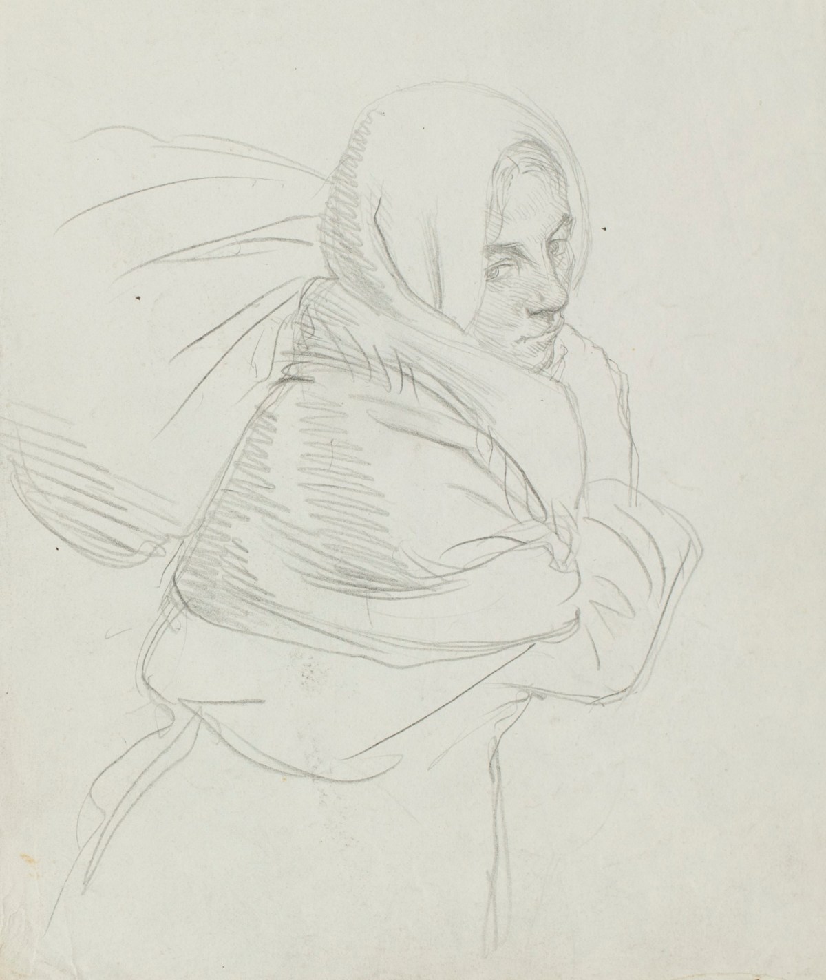 Sir George Clausen RA, Study of a woman carrying a sack, relating to 'Returning to the Reconquered Land'
