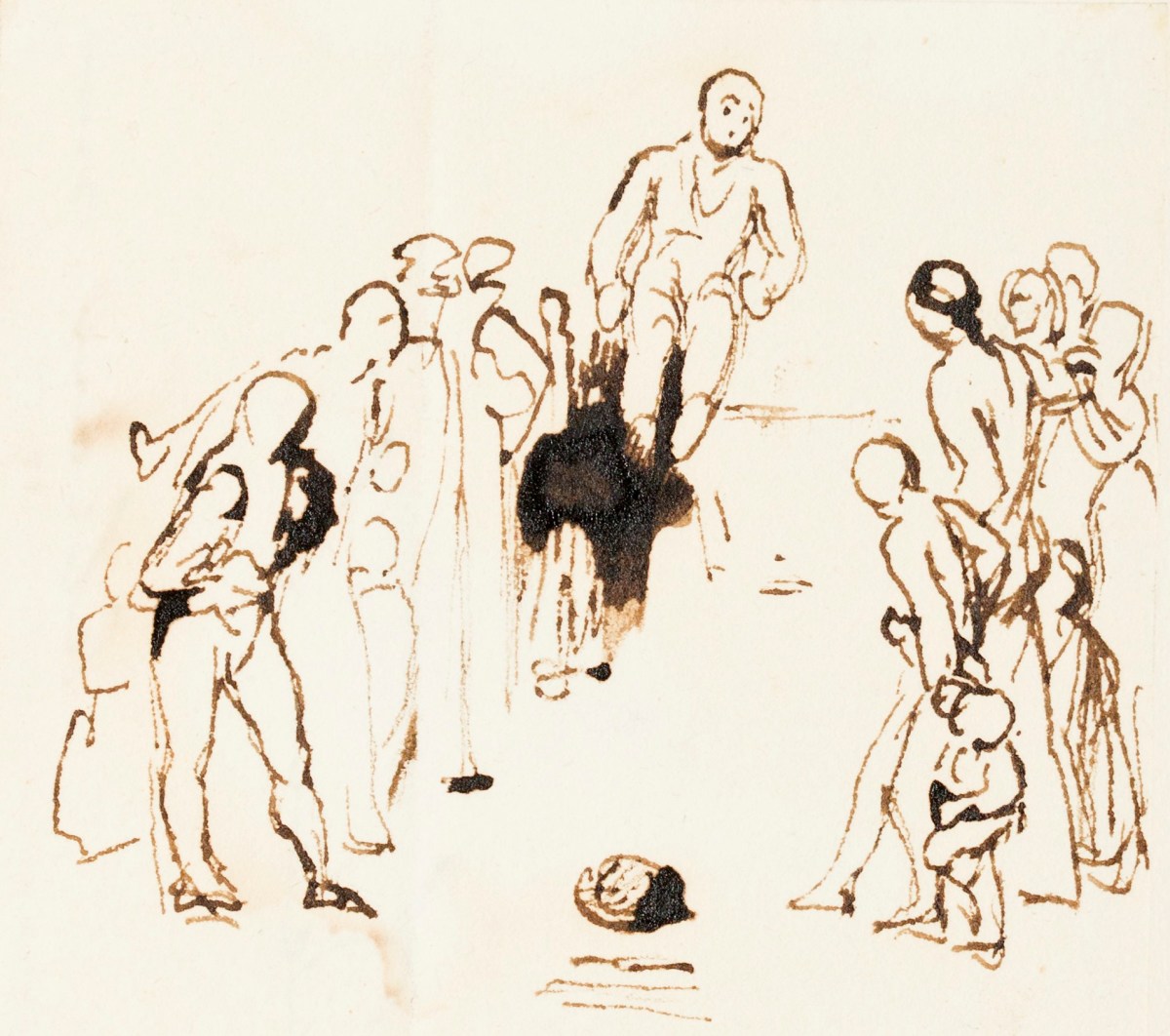 William Mulready RA, A central male figure flanked by two rows of onlookers