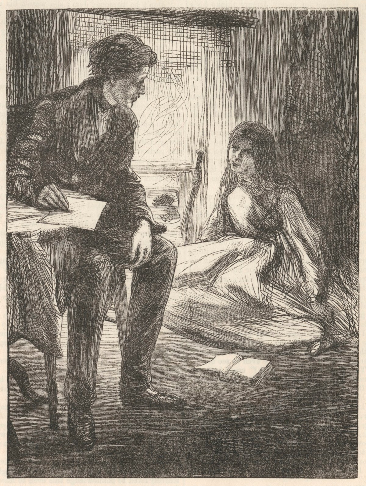 James Abbott McNeill Whistler, Illustration to The Trial Sermon (1). / Wood engraving by Dalziel after a design by Whistler. Published Good Words 1862.