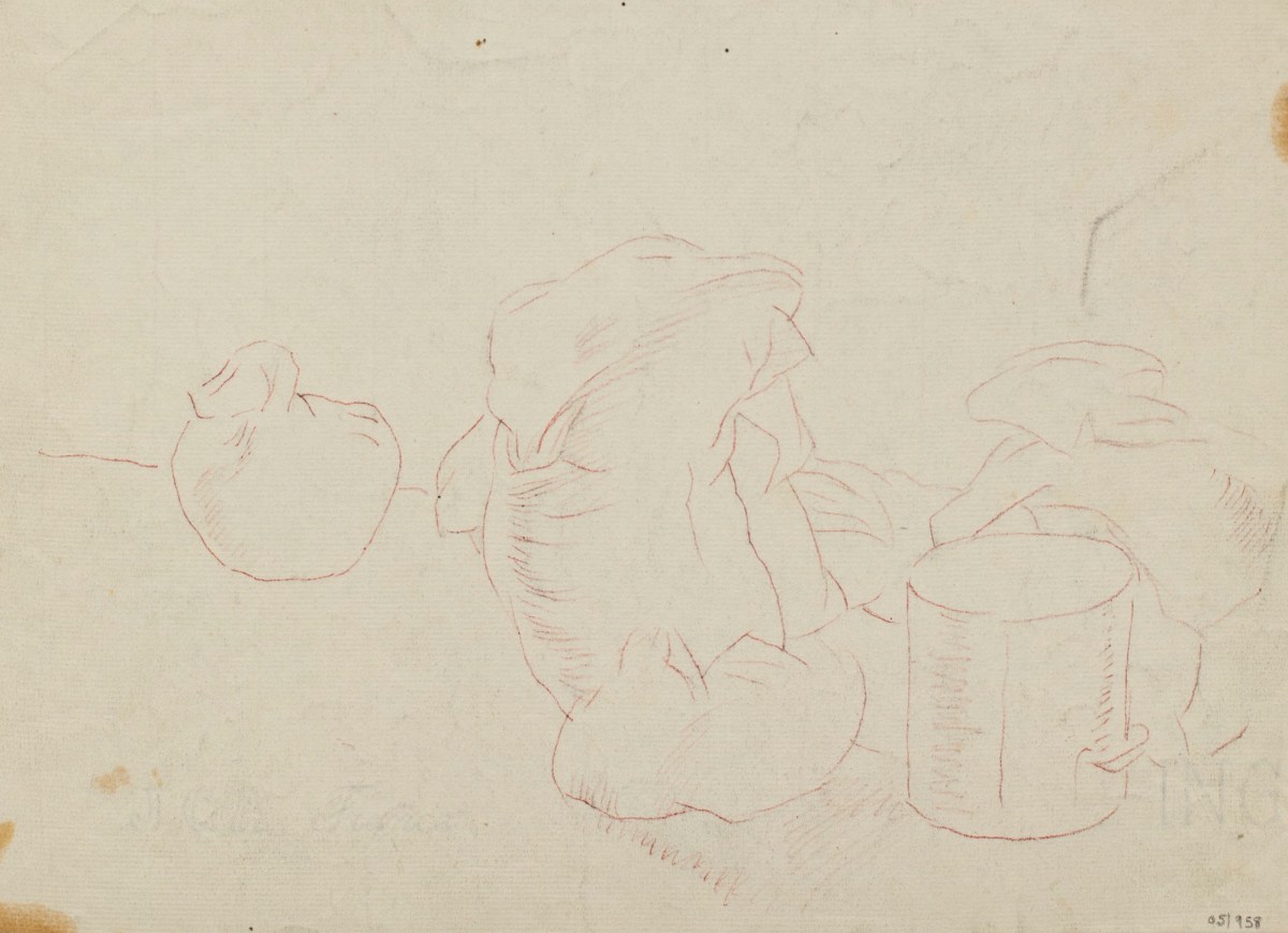 Sir George Clausen RA, A study of sacks and a container relating to a barn interior