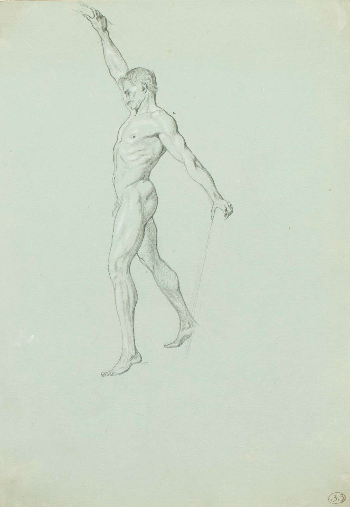 Henry Hugh Armstead RA, Study of a male nude, in profile, for a silver centrepiece designed by Armstead for presentation to the Royal Academy